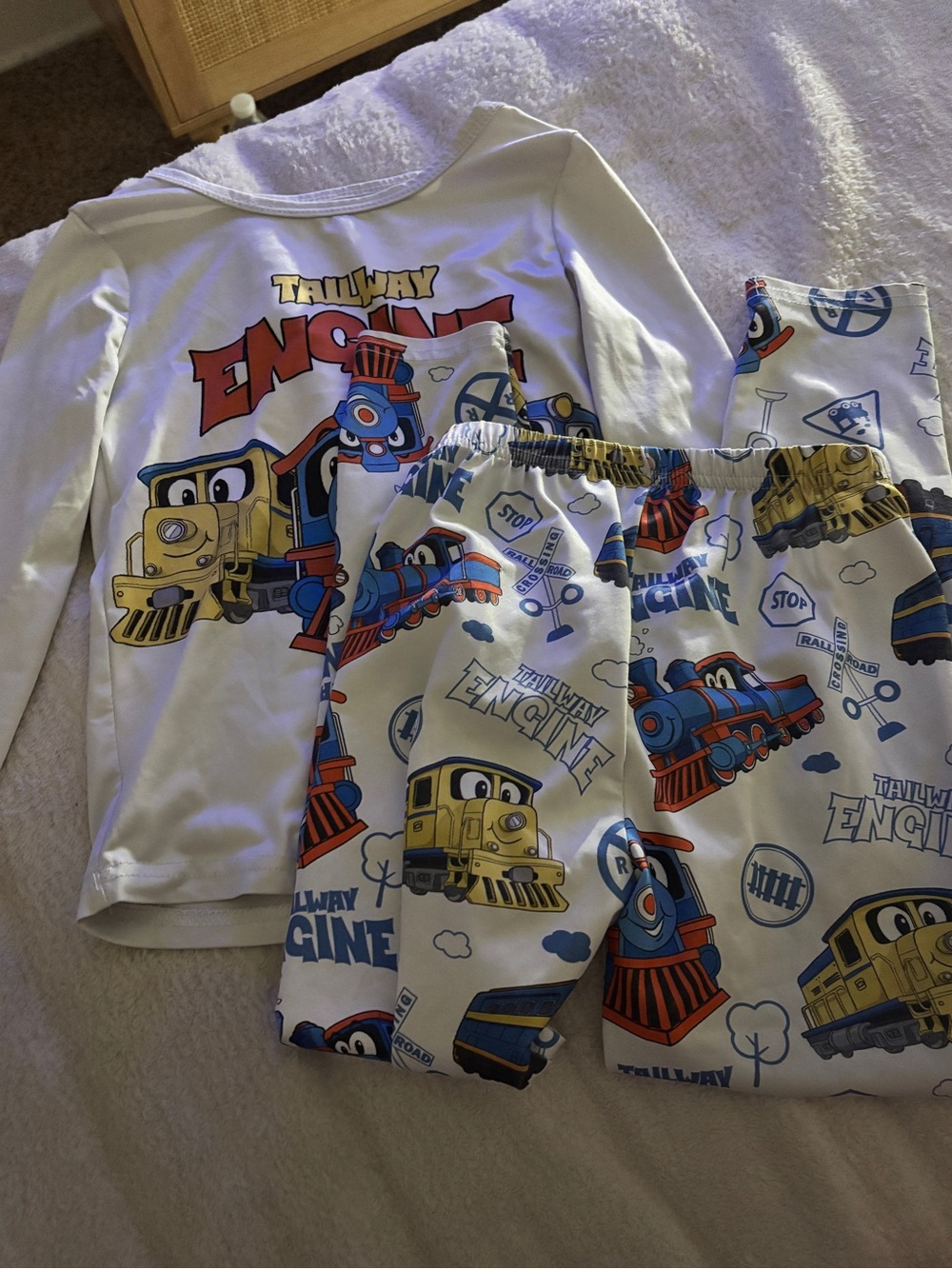 Train Engine Kids Pajama Set - White and Blue